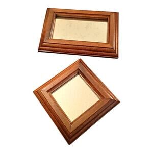 Vintage Home Interior 1970's Wooden Framed Set If 2 Mirrors New In Box USA Made